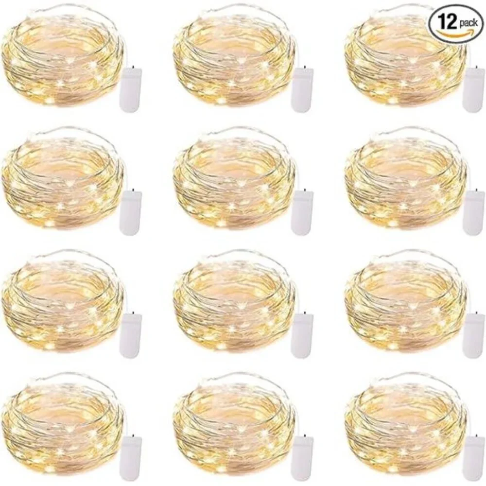 12 Pack LED Fairy Lights, 7ft 20LED, Battery Operated Silver Wire String Lights‎